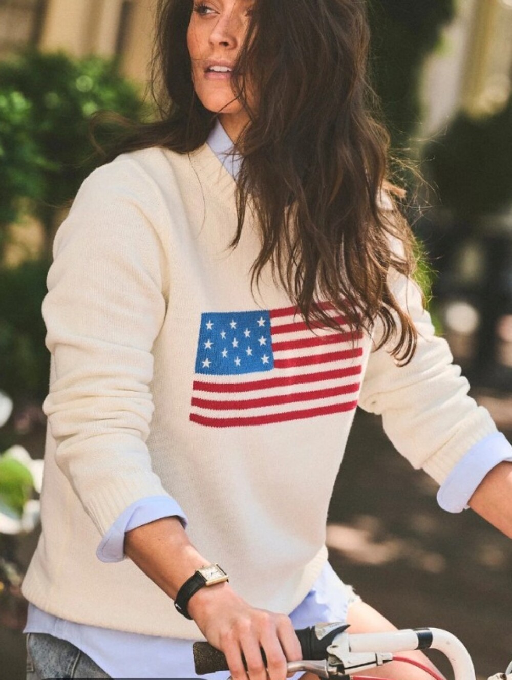 Ellsworth + Ivey Classic Crew Sweater American Flag  Cotton Blend